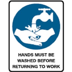 Brady Safety Sign Hands Must Be Washed Polypropylene 450W x 600mmH White/Blue/Black