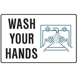 Brady Safety Sign Wash Your Hands (With Picto) 300W x 225mmH Metal White/Black/Blue