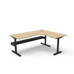 Rapidline Halo Static Corner Workstation + Tray 1800/1500W x 750D x 730mmH Oak/Black