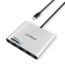 Mbeat DisplayLink USB-C To Quad 4K HDMI Adapter With PD Pass-Through Silver