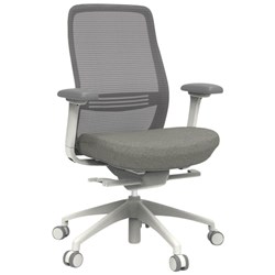 Konfurb Luna High Back Office Chair White Base Grey Fabric Seat Mesh Back