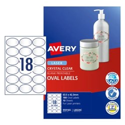 Avery Blank Printable Labels L6024C 63.5 x 42.3mm Oval Clear 18UP 180 Labels 10 Sheet