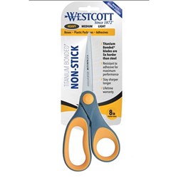 Westcott Titanium Scissors 203mm Bonded Straight Handle Non-Stick Grey and Yellow