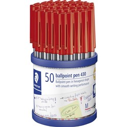 STAEDTLER STICK 430 BALL PEN MEDIUM RED CUP 50