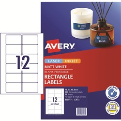 Avery Multi-Purpose Laser & Inkjet Labels White L7671 76.2x46.4 12 UP 300 Labels