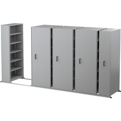 Ezi-Slide Aisle Saver Unit 2500L x 900W x 400D x 2175mmH 5 Shelves 4 Bay Silver Grey