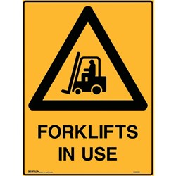 Brady Warning Sign Forklifts In Use 450W x 600mmH Polypropylene Yellow And Black