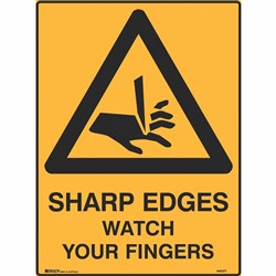 Brady Warning Safety Sign Sharp Edges Watch Your Fingers 450Wx600mmH Metal Yellow/Black