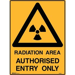 Brady Warning Safety Sign Radiation Hazard Auth Entry 450Wx600mmH Metal Yellow/Black